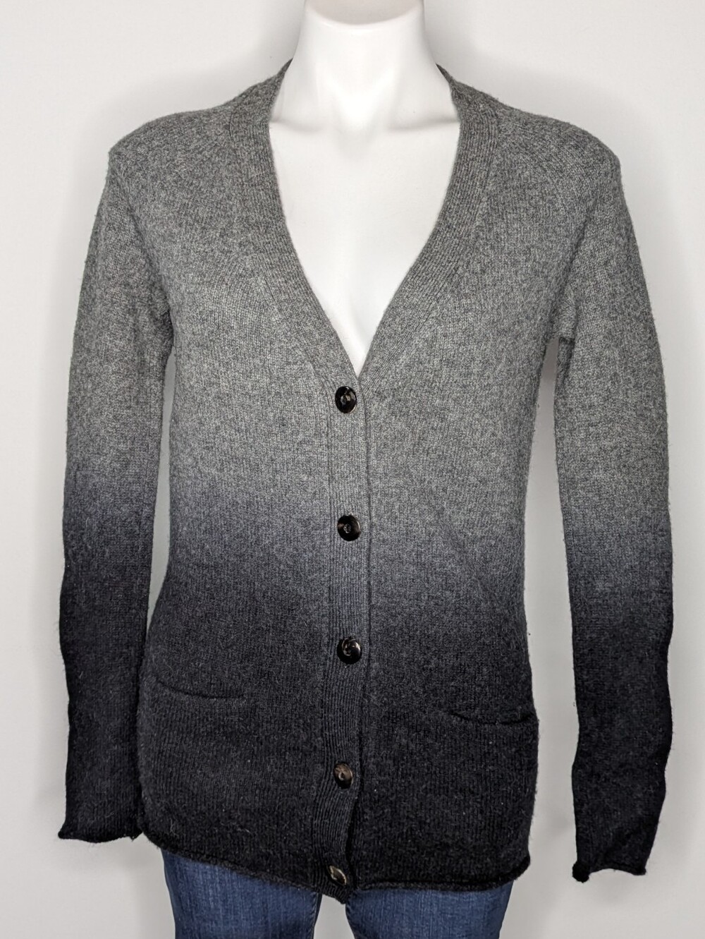 Vince Black Grey Ombre Button Up V Neck Alpaca Wool Cashmere Blend Cardigan S